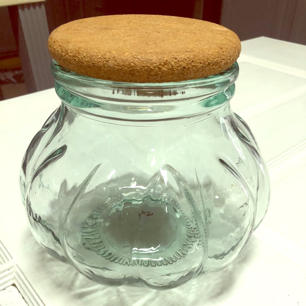 Vintage green glass Italian pasta/ cookie jar